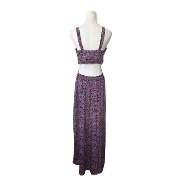 KARMA HIGHWAY Purple-Teal Floral Cut Out Waist Maxi Dress - Picture 2 of 7